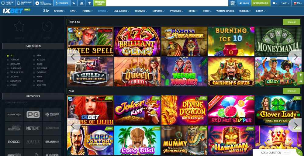 A glimpse of 1xBet's online games selection