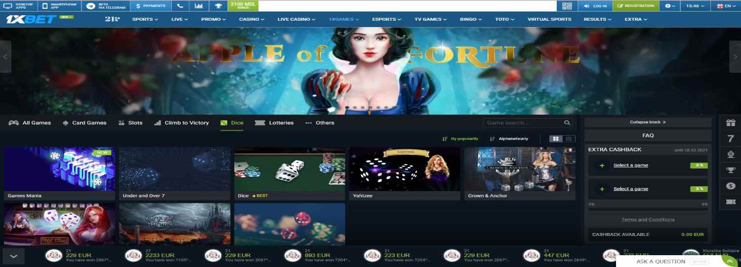 Check all 1xbet craps games