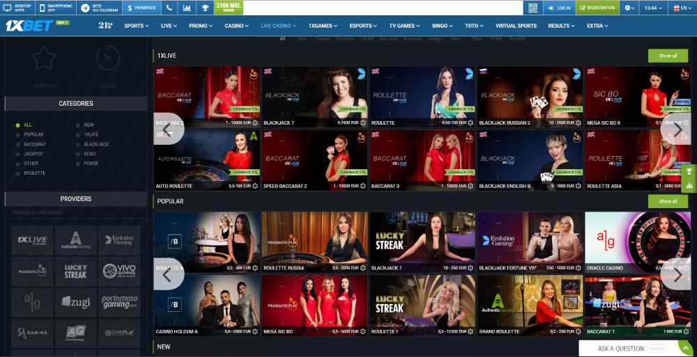 You can play online casino games at 1xBet