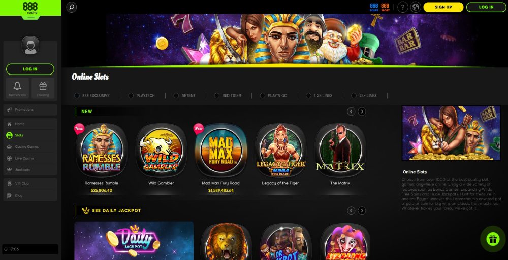 You can play all kind of games including slots at 888 casino