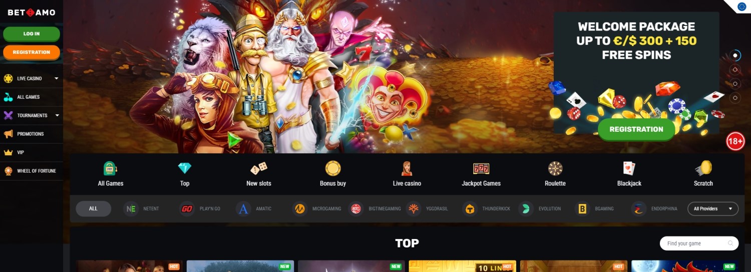 Betamo Casino homepage view