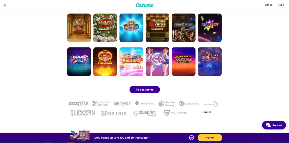 Type of games by Casumo Casino