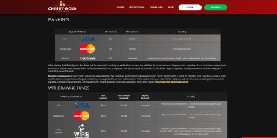 Banking Methods at Cherry Gold Casino