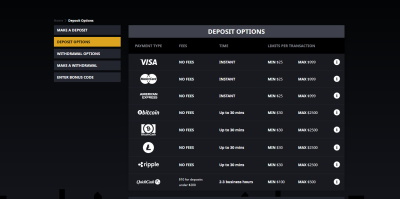 Payment options - Drake Casino