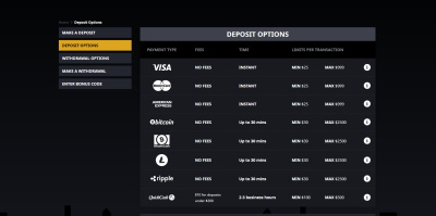 Payment options - Drake Casino