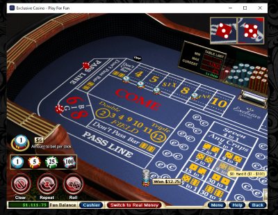 Play live Craps at Exclusive casino