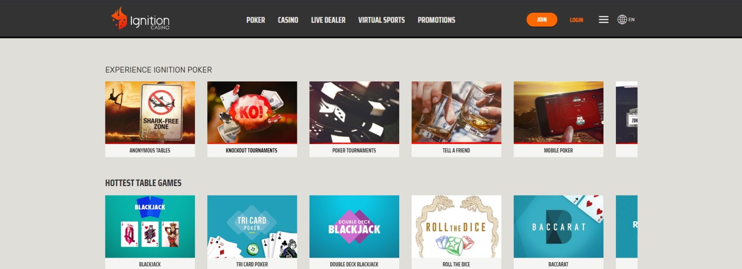 Ignition Casino main page