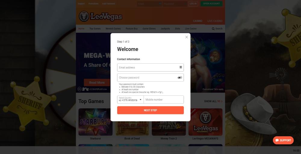 Leovegas Sign up process in 3 steps