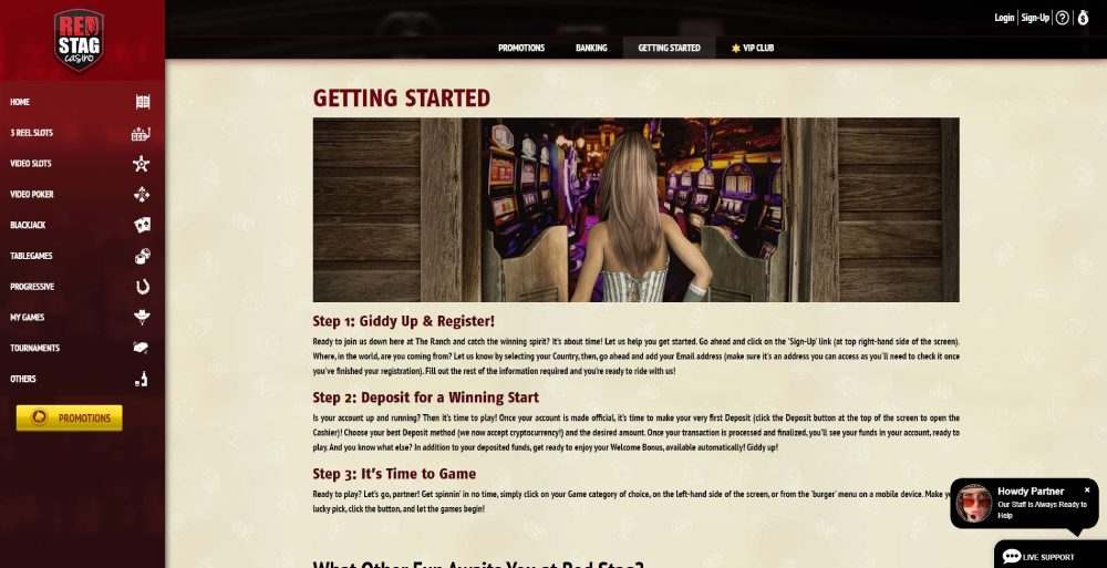 Red Stag Casino getting started page