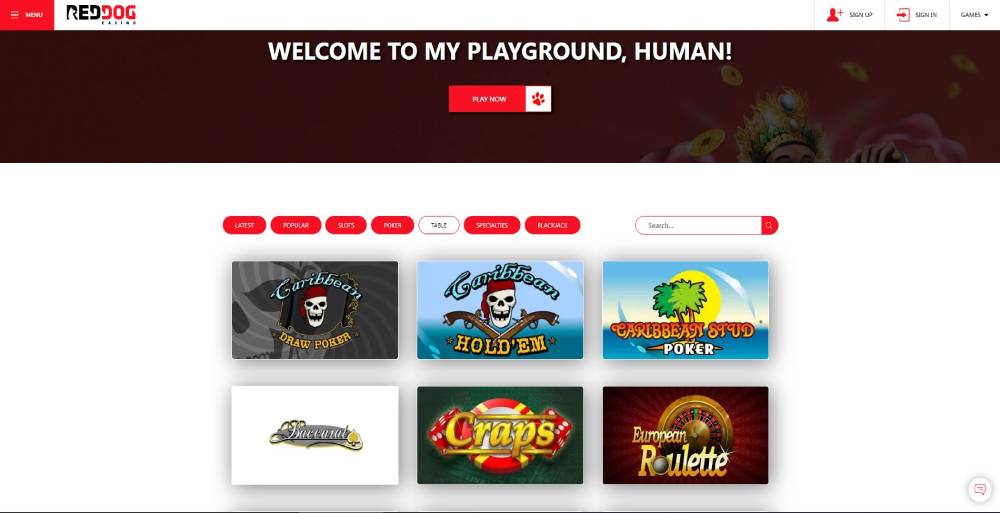 Play online Craps at Red Dog Casino