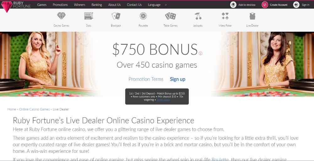 Ruby fortune's live dealer online casino experience