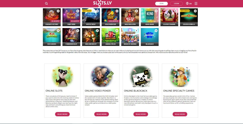 Slots.lv featured games
