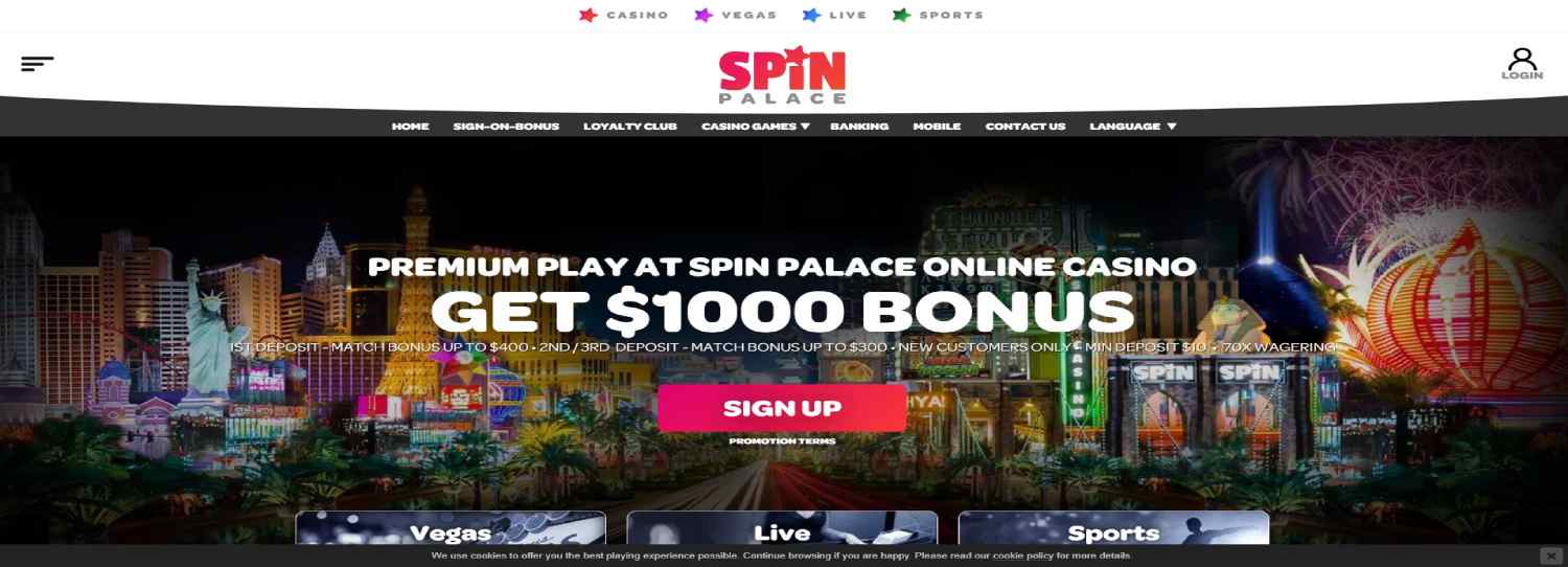 Spin Palace homepage and welcome offer