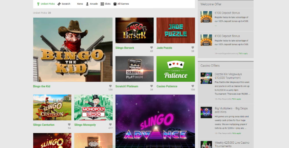 Unibet casino has a wide range of casino games